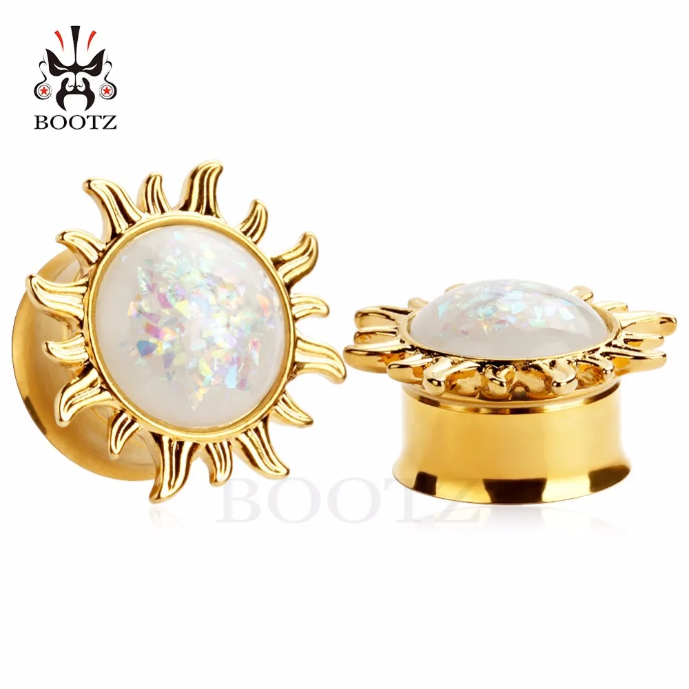 new arrival gold sun design ear plugs and tunnel piercing body jewelry sell by pair 2pcs lot ear
