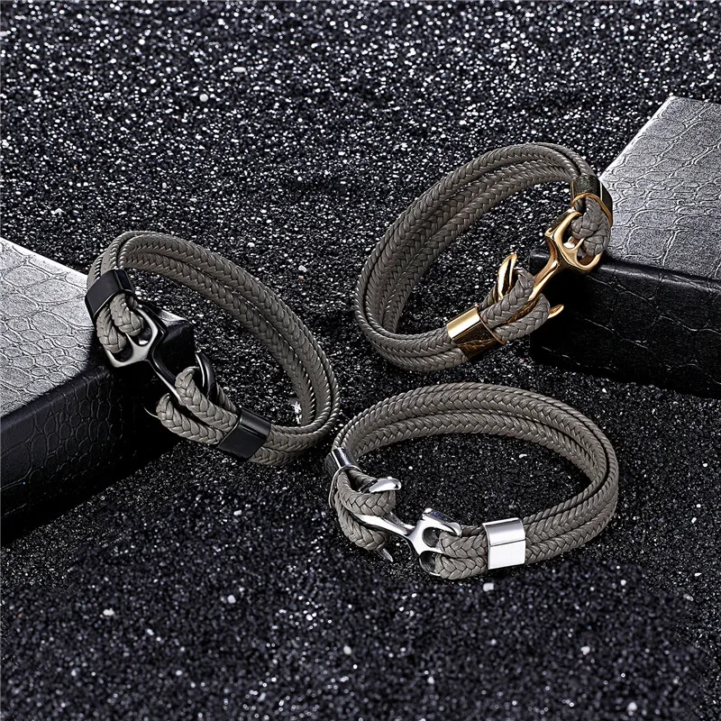 Модный Многослойный кожаный браслет для мужчин, модный плетеный браслет ручной работы со звездами, браслеты с якорем и браслеты, мужской подарок, браслеты