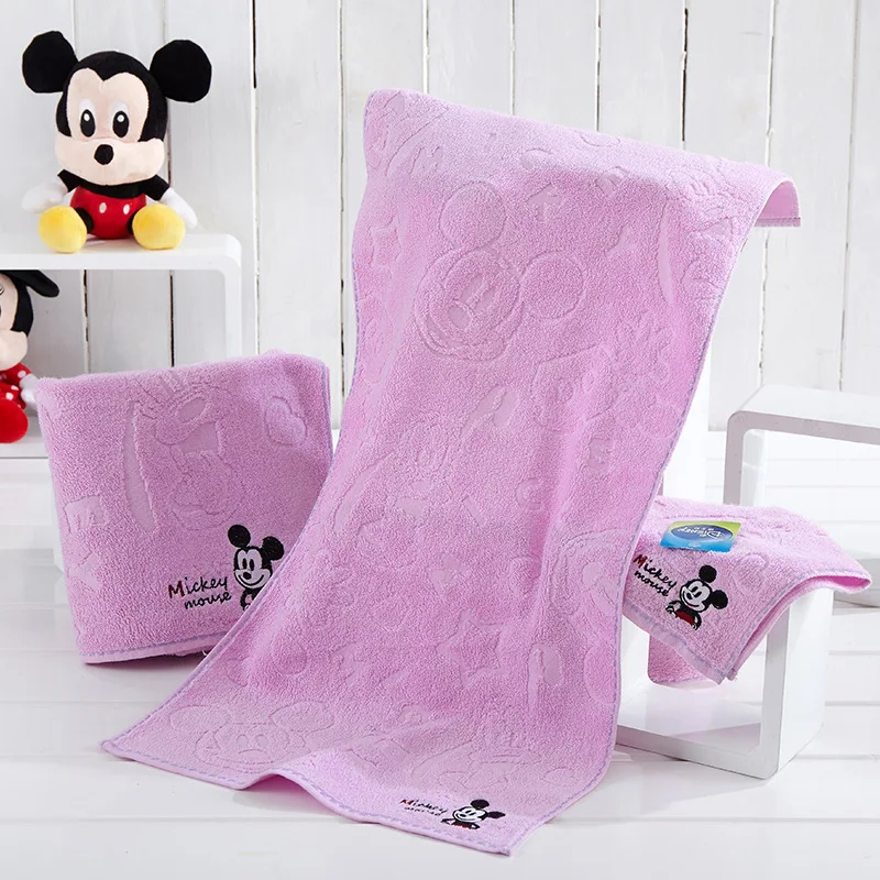 

Disney Cartoon Animation Bath Towel Authorized Merchandise Mickey Series Plain Jacquard Bath Towel Face Towel Square Purple