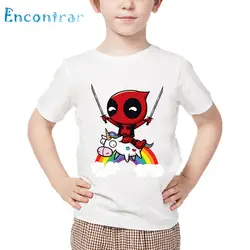 Лето 2019 Мальчики мультфильм вытирая дэдпул футболка с принтом Дети Великий Повседневное топы для девочек детские смешные белая футболка