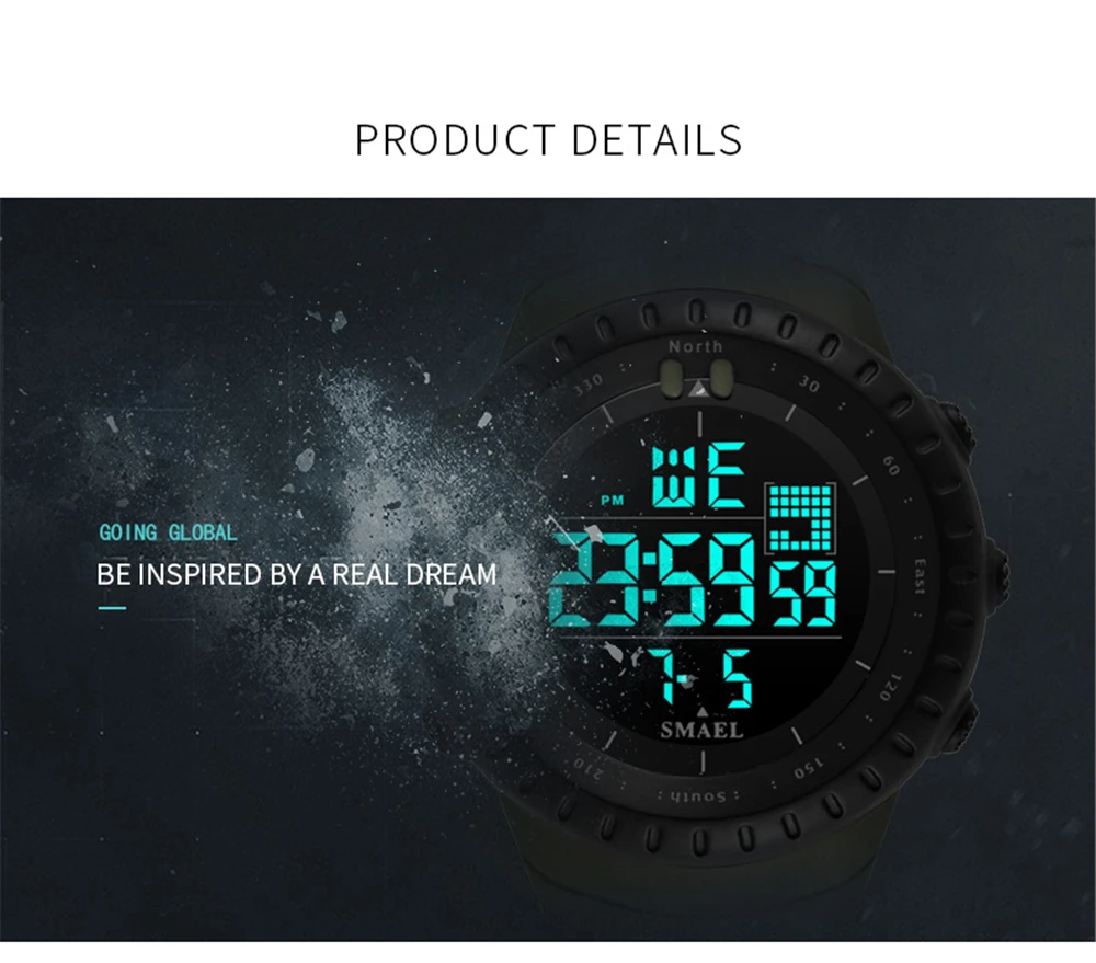 Роскошный бренд SMAEL модные электронные часы Мужские Аналоговые электронные светодиодный армейские водонепроницаемые часы в армейском стиле спортивные часы Relogio Masculino
