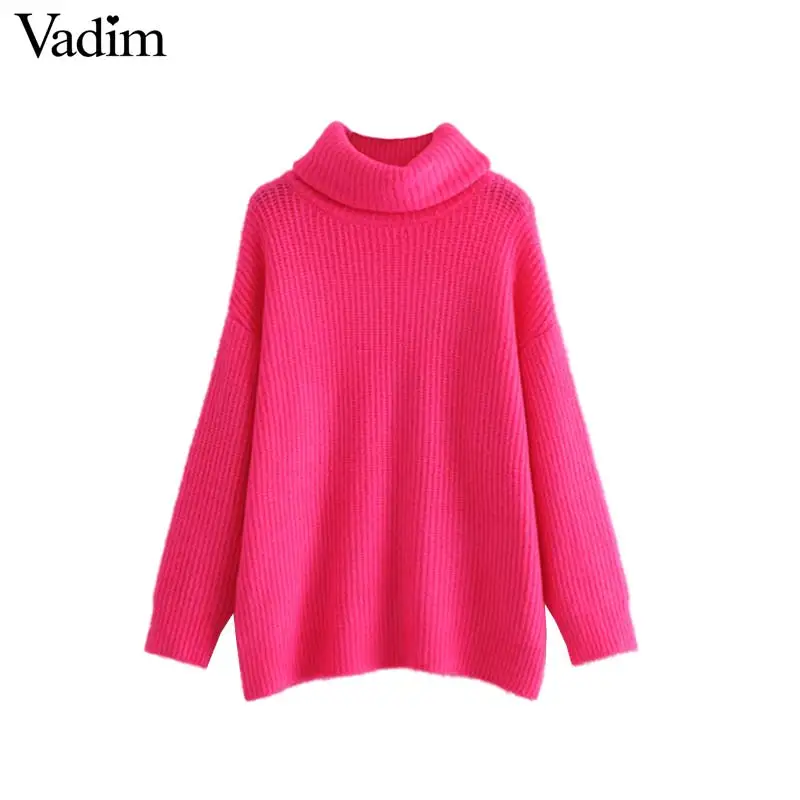 Vadim women turtleneck knitted loose sweater oversized warm thick long sleeve pullovers female casual chic tops HA086 Vadim women turtleneck knitted loose sweater oversized warm thick long sleeve pullovers female casual chic tops HA086