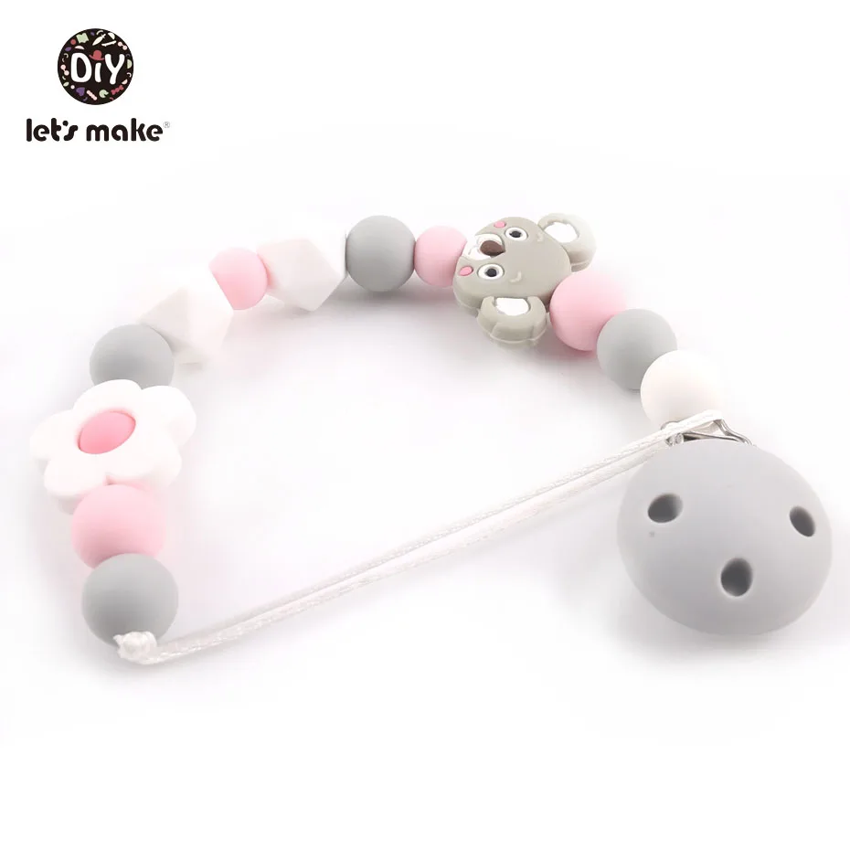 Let's Make Silicone Pacifier Clips Chewlery Beads Mini Koala Holder Soother Clips BPA Free Baby Teething Dummy Clips Chains Gift