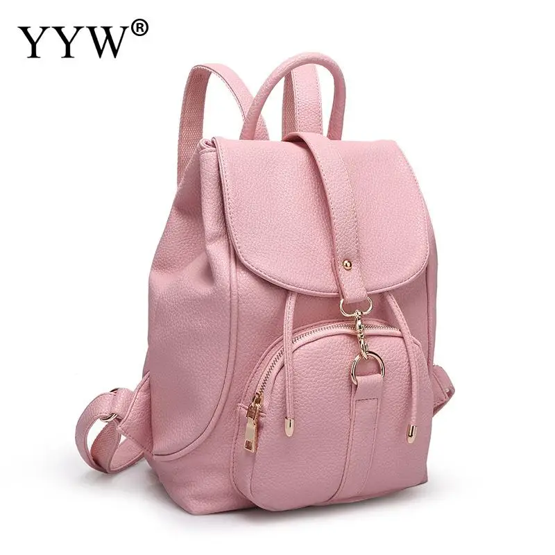 

Large Capacity Backpack Women Pink Exquisite Leather Soft Bagpack For Teenage Girl Casual Female Ladies Drawstring School Bag