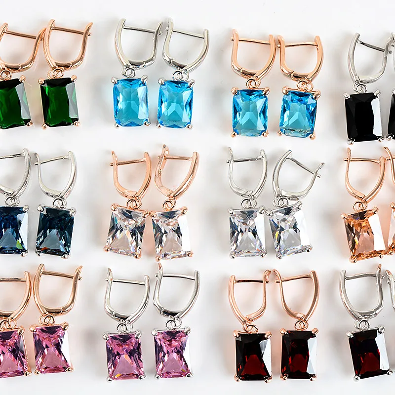 QCOOLJLY Fashion Crystal Stone Vintage Drop Earrings Square Candy Pendant Dangle Earrings for Women Party Wedding Jewelry