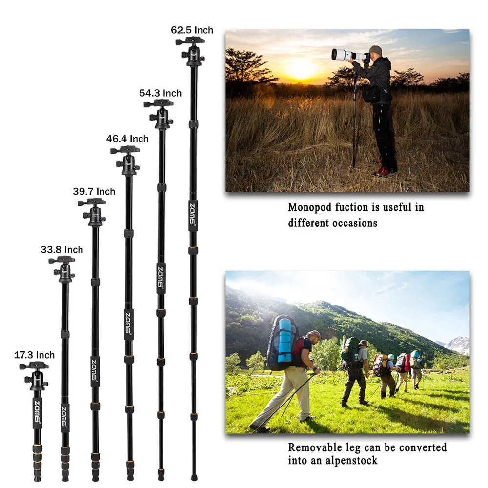 Zomei Q666 Professional Tripod For DSLR Camera Ball Head Tripod Monopod Compact Travel Camera Tripo