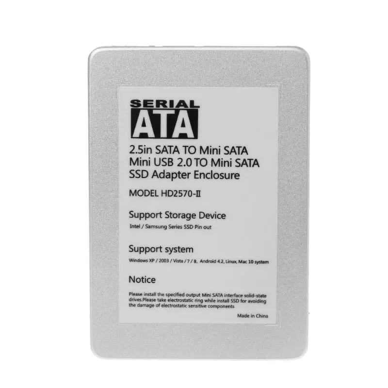 

Mini SATA USB 2.0 to SSD Adapter External HDD Enclosure Hard Disk Caddy
