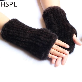 

HSPL Winter Women Glove 2017 Real Knitted Mink Fur Knit Arm Warmers Wristbands Ladies Women Fashion Arm Sleeve for women