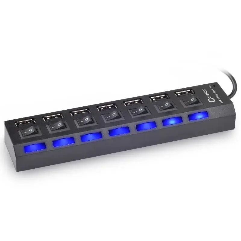 Multiple Converter Adapter High Speed 4//7 Port USB Hub Power on//off Switch