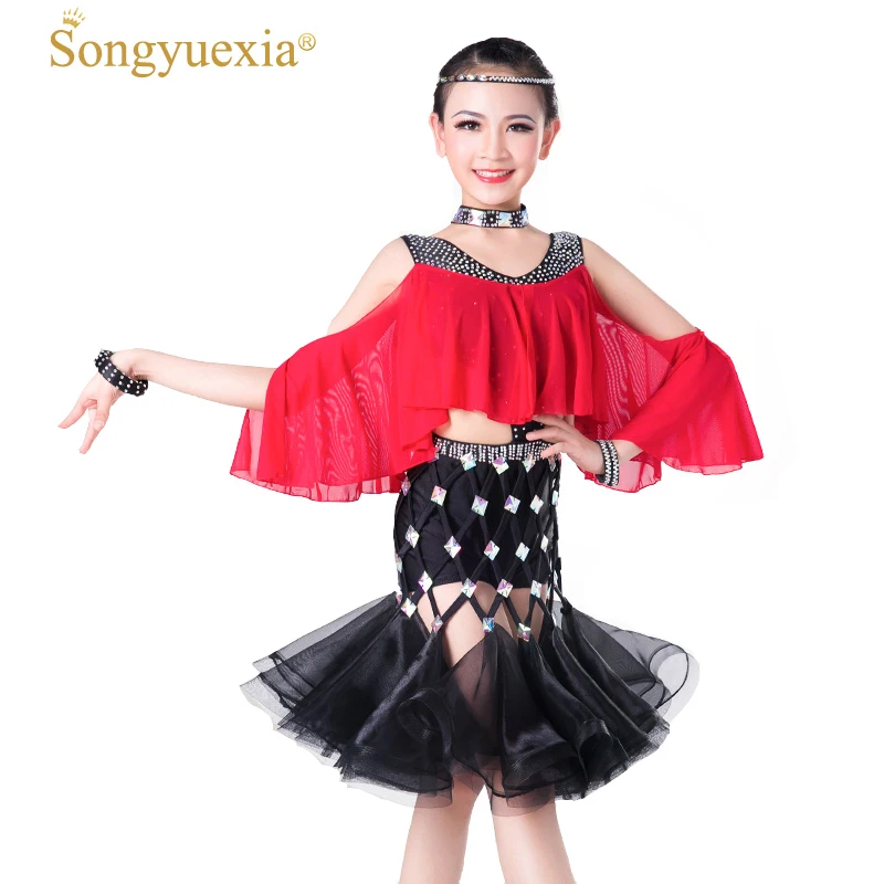Songyuexia дети блесток Laitn современный танец костюм Мода Латинской Вальс платье для танцев шоу на сцене топ и юбка-пачка