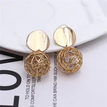 Дизайн модные брендовые ювелирные изделия поверхность Медь Металл золото полый провод b простые серьги-гвоздики круглые серьги для женщин