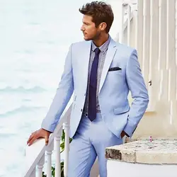 Светло-голубой костюм мужской повседневный пляжный Свадебный костюм для мужчин на заказ Жених Лучший человек Ternos 2 шт. мужские костюмы с