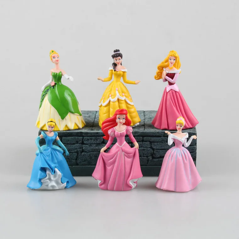 Disney игрушки 6 шт./компл. чехлы-накладки "Принцесса", "Белоснежка", "Золушка, Ариэль, Белл ПВХ Экшн фигурки, игрушки, куклы, Коллекционная модель, игрушка в подарок для детей - Цвет: 6pcs lot