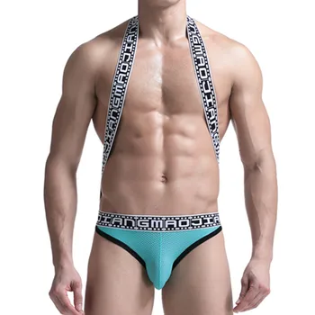 

Men Sexy Jumpsuit Bodysuit Men's Mesh Suspender Singlet Open Buttocks Underwear Comfortable Breathable Big Strecth Bodywear