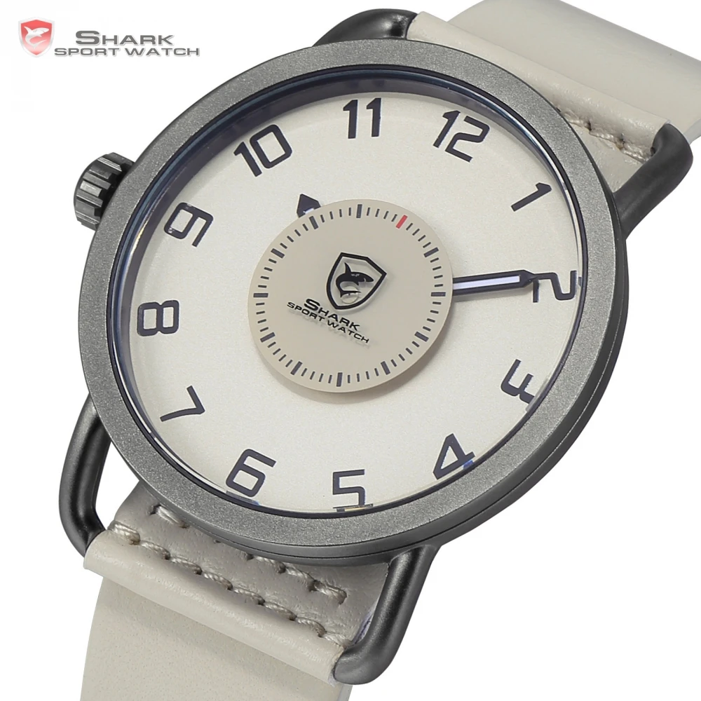 Caribbean Rough Shark Sport Watch Beige Men Quartz Luxury Turntable Second Hand Waterproof Simple Design Leather Watches /SH524