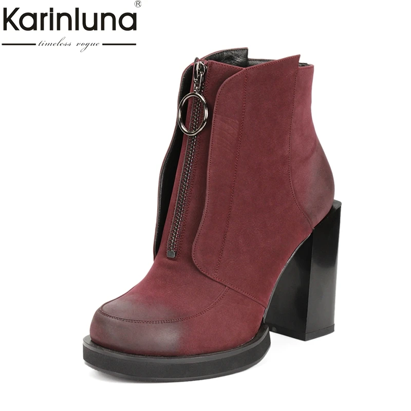 

Karinluna Fashion Big Size 41 Zip Up Ankle Boots Woman Shoes Square High Heels Platform Shoes Woman Boots