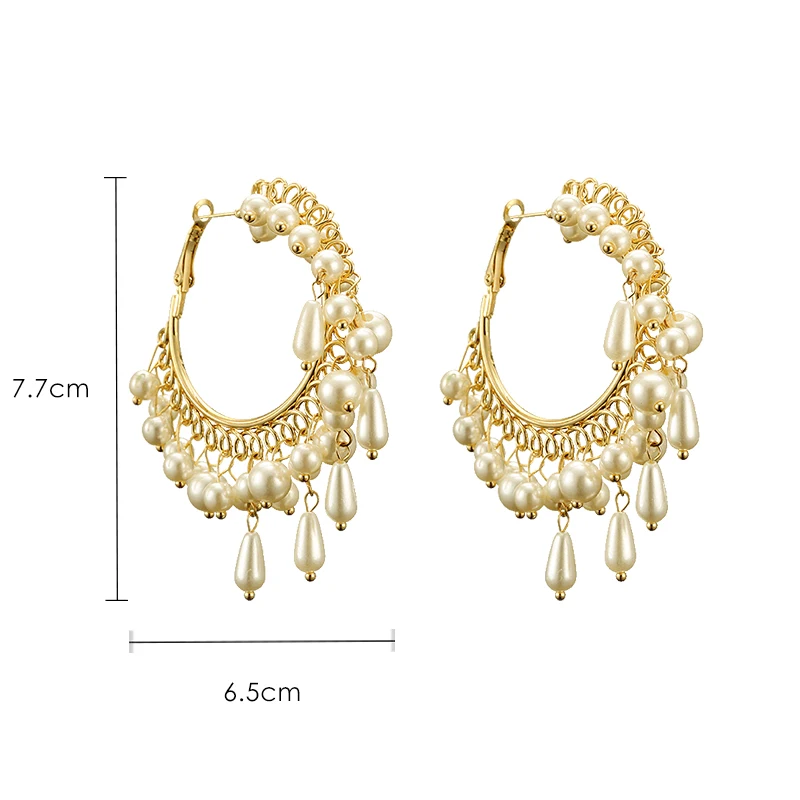 Artificial pearl hoops earrings female temperament personality big
