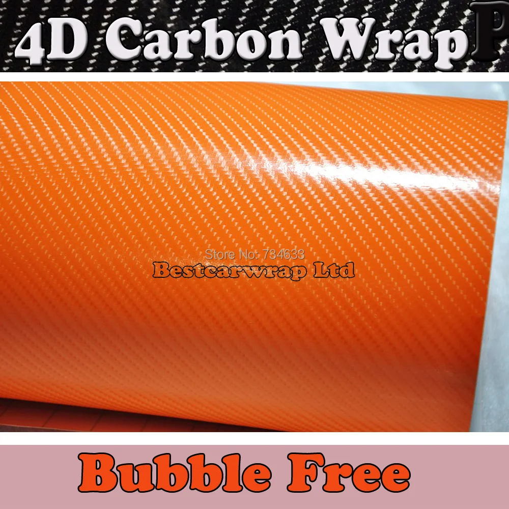 Orange Carbon Fiber Vinyl Car Wrap Shiny Gloss Carbon Film Wrapping