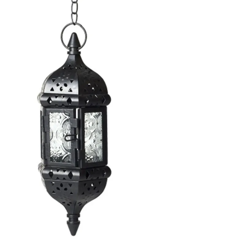 Настенный подвесной подсвечник в марокканском стиле, классический металлический фонарь для свадебной вечеринки, украшение дома, Классическая Металлическая Свеча - Цвет: black