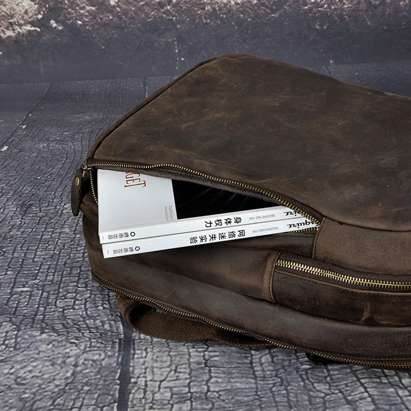 Высококачественный рюкзак из натуральной кожи, мужской Школьный рюкзак, компьютерные сумки, мультивместительный ранец из воловьей кожи Crazy Horse