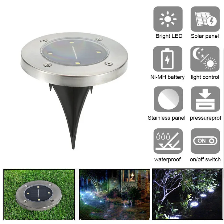 

solar ground light waterproof lawn lamps outdoor disk led garden path underground lampaka stainless steel with ni-mh battery