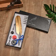 1.0MM Nibs Vintage Gold Feather Pen Set Dip Water Writing Fountain Pen Set With Gift Box Creative Valentine's Day Gift Quill Pen golfers pen set with clock