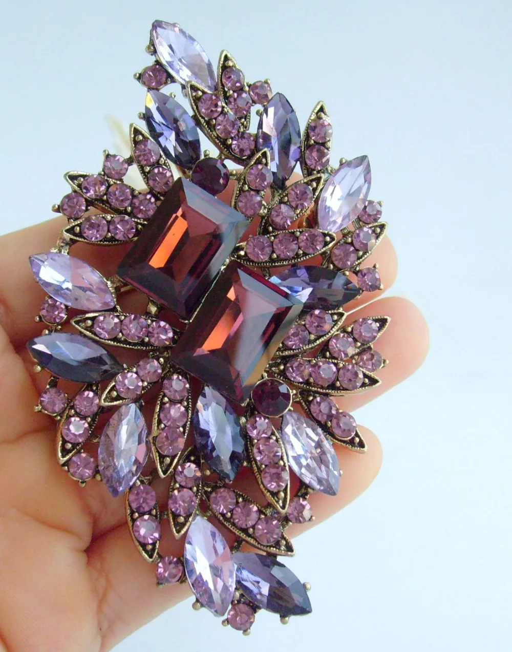 Элегантный 3,9" фиолетовый медальон австрийский кристалл цветок брошь булавка EE04079C4