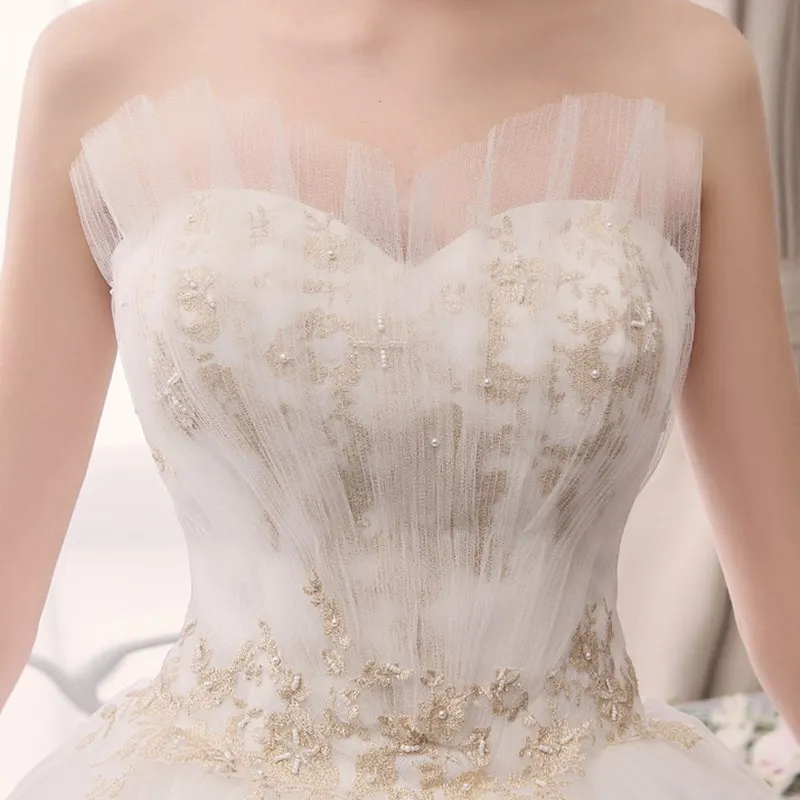 Gold Appliques Lace Wedding Dresses 2019 Ball Gown Sweetheart Vestidos de Novia Lace-Up Back Wedding Bridal Gowns (5)