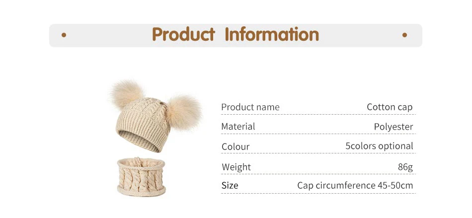 TRUENJOY 2 PCS Children Winter Knitting Hat Pom Pom Knitted Beanie Hat Ring Scarf Set for Kids Winter Skullies Hat boys girls