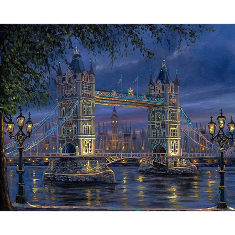 

Painting By Numbers DIY Dropshipping 50x65 60x75cm Tower Bridge under night Landscape Canvas Wedding Decoration Art picture Gift