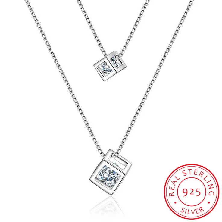925 Sterling Silver Square Cube Zirconia Choker Statement Necklace For Women Double Layer Pendants Necklaces S N209 huismerk kopen in de aanbieding 925 Sterling Silver Square Cube Zirconia Choker Statement Necklace For Women Double Layer Pendants Necklaces S N209 huismerk kopen in de aanbieding