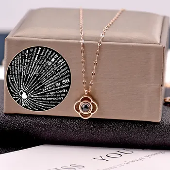 

no fading Stainless Steel Women Necklace 100 Languages I Love You Memory Necklace Female Rose Gold kiss Pendant NecklacK jewelry