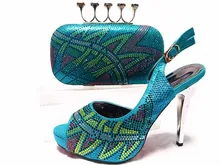 New Summer Style Elegant Shoes And Bag Sets Italian Shinning Stones High Heel Shoes And Bag
