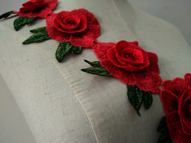 1 ярд 10 см 3D ремесло воротник Роза цветок кружево отделка Вениз Цветочная вышитая аппликация отделка кружево декольте Воротник Шитье