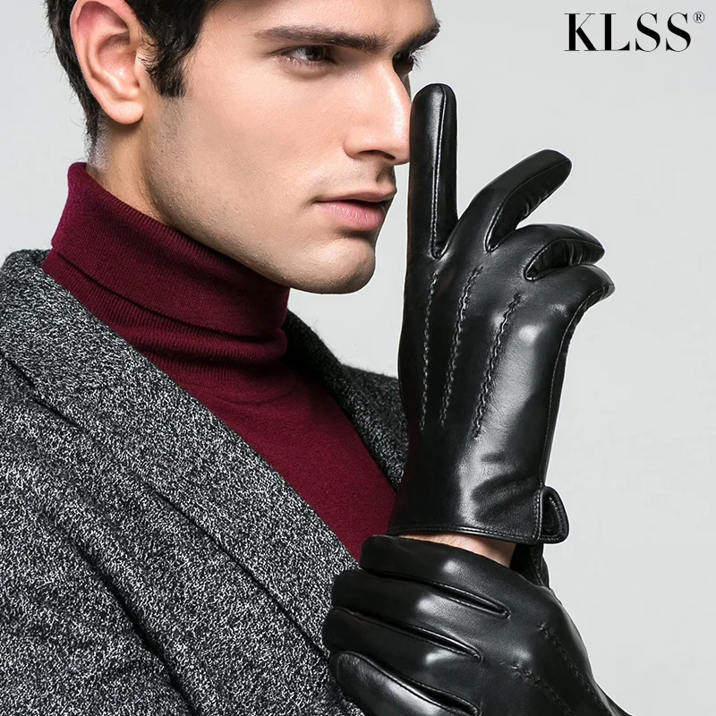Klss Brand Genuine Leather Men Gloves Autumn Winter Warm Thicken High Quality Goatskin Glove Comfortable Casual J54