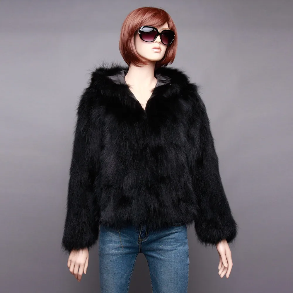 

Fur Story 151258 Winter Women's Natural Raccoon Fur Coat Hoodie Real Fur Jacket Female Outwear