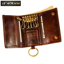 Original Leather Men Fashion Multifunction Coin Wallet Car Remote Case Key Ring Case Holder Chain Designer Key Package Bag 230-C