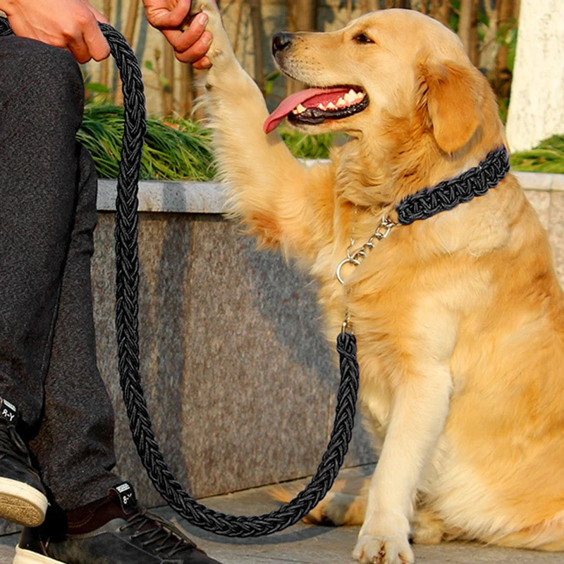 

Double Strand Rope Large Dog Leashes Metal P Chain Buckle National Color Pet Traction Rope Collar Set For Big Dogs 1.2m Length
