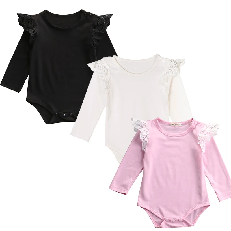 

Black/White/Pink Newborn Baby Girl Lace Fly Sleeve Cotton Romper Jumpsuit Playsuit Little Princess Girls Outfit Baby Clothes