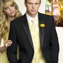 Новое поступление две кнопки Черный Жених Смокинги для женихов Для мужчин свадебные костюмы для выпускного Жених(куртка+ Брюки для девочек+ жилет+ галстук) k: 856