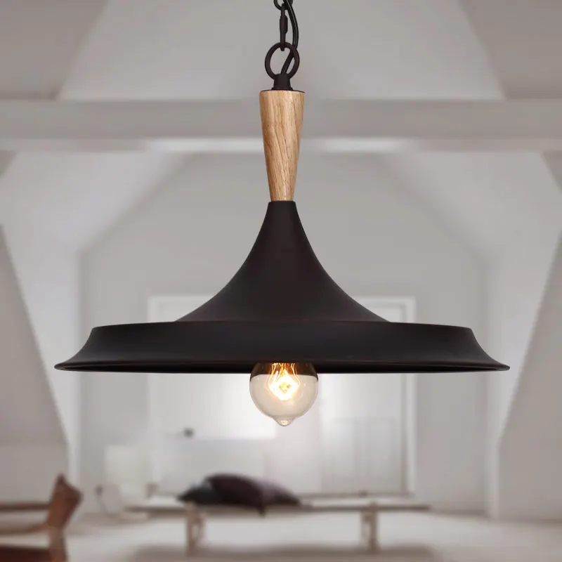 

Rural American loft retro industrial iron wood single head chandelier bar dining room lighting