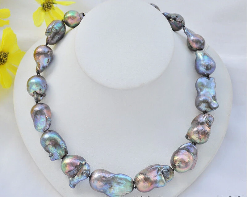 

FREE SHIPPING z6812 Lustre 34mm peacock black baroque KESHI REBORN PEARL NECKLACE 17inch HOT HOT sell