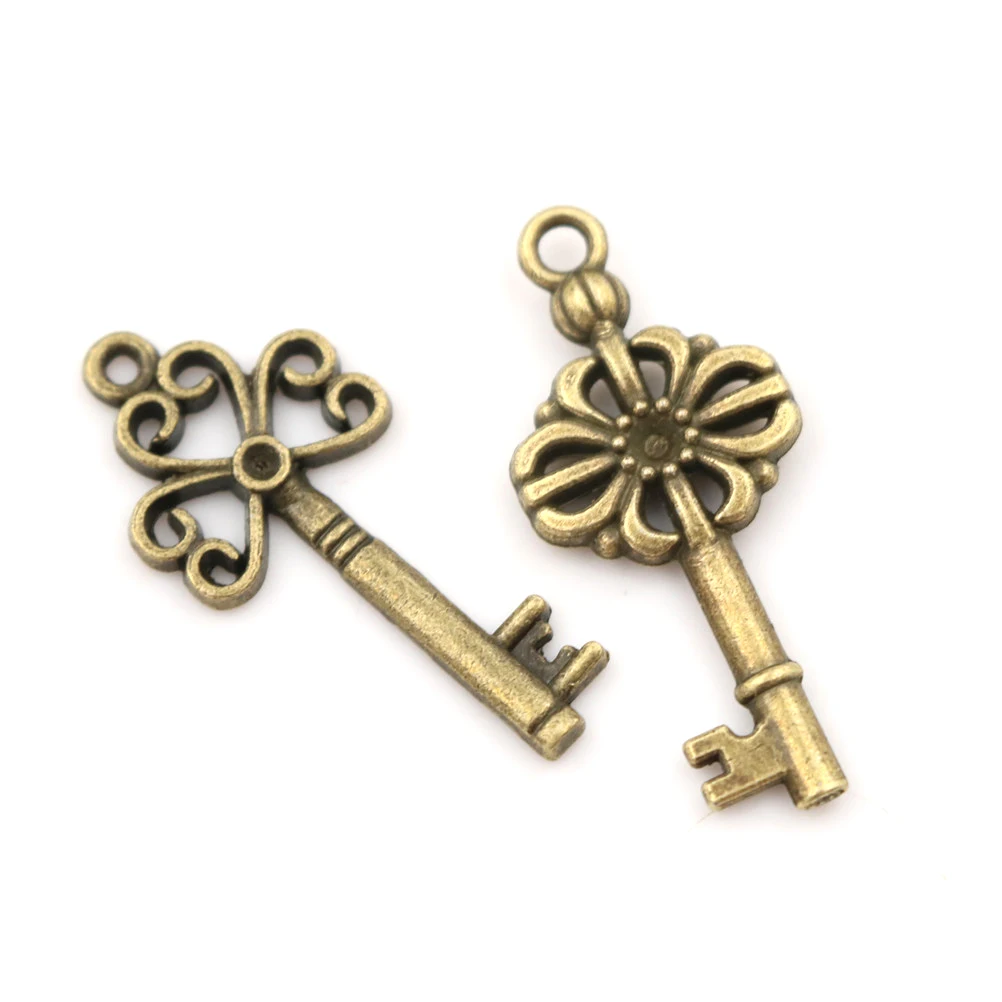 18pcs/sets Bronze Ornate Skeleton Keys Lot Antique Vintage Old Look Necklace Pendant Fancy Heart Decor DIY Craft Gifts