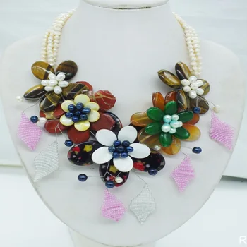 

NO-290# Natural stone / Pearl / Shell, flower necklace