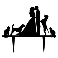 100 шт./лот, творческий поцелуи Жених и невеста с четырьмя товары для собак дизайн Свадебный торт Топпер украшения для торта для вечеринки