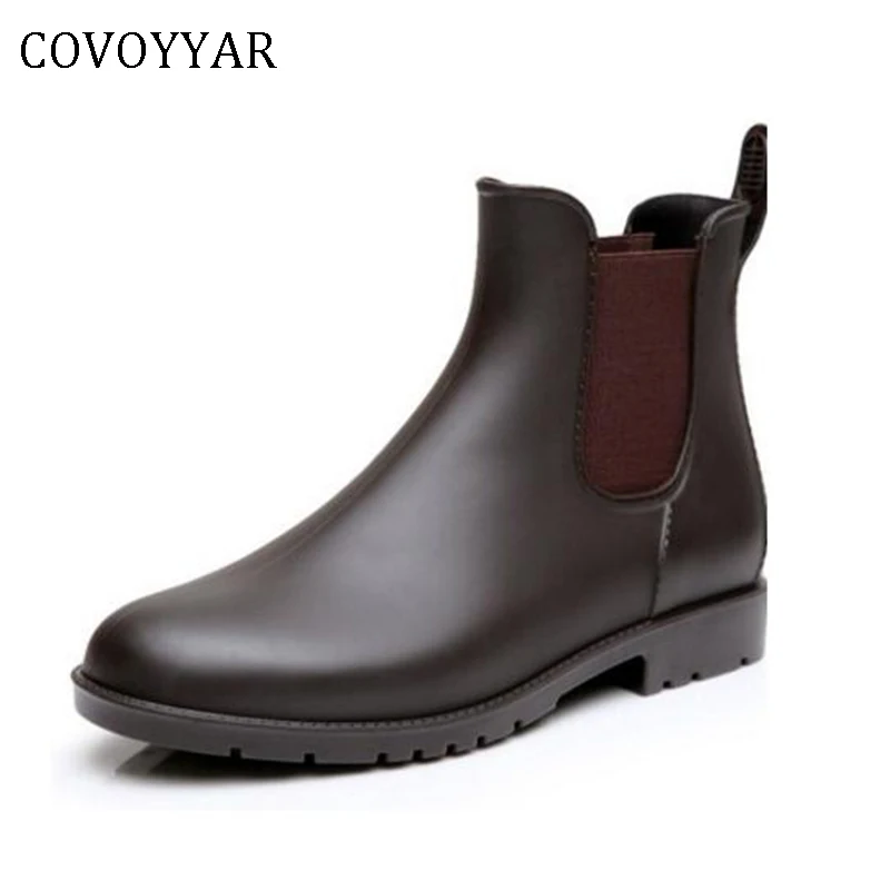 

COVOYYAR Women Fashion PVC Rain Boots Short Rubber Waterproof Ankle Rainboots Mat Water Shoes Woman Slip on Flats Shoes WBS414