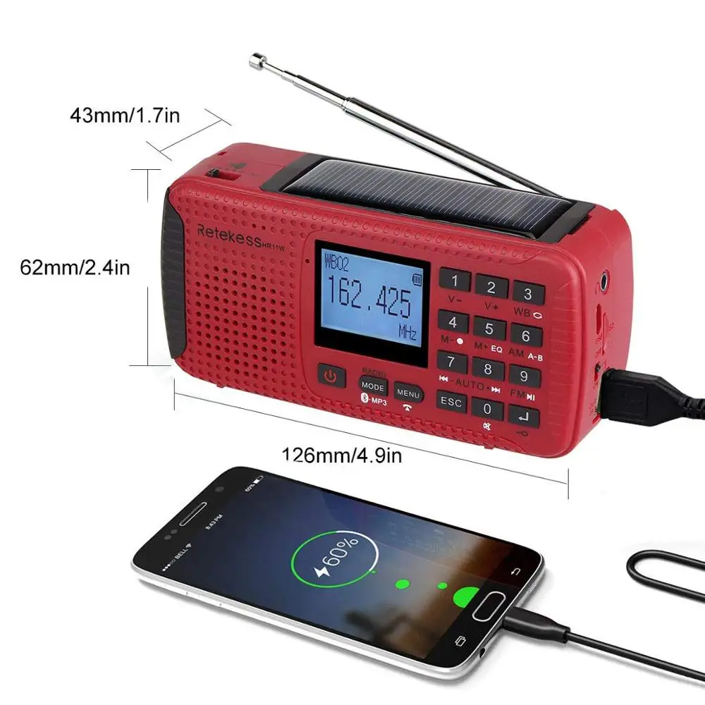 Retekess HR11W FM/AM NOAA погодное аварийное радио Ручной Солнечный радио Bluetooth MP3 плеер цифровой рекордер портативный F9208C