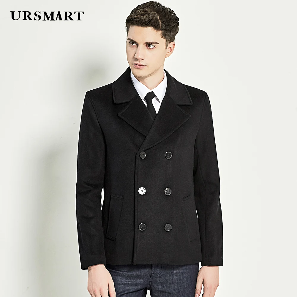 

URSMART Authentic short wool coat men's coat fashion casual black men's coat trend short coat men