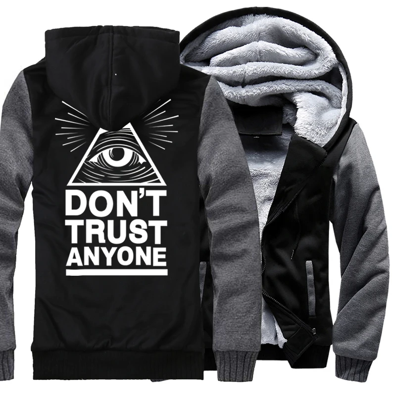 New Thick Hoody For Male 2017 Winter Warm Sweatshirt With Hat Print Dont Trust Anyone Illuminati All Seeing Eye Harajuku Hoodies