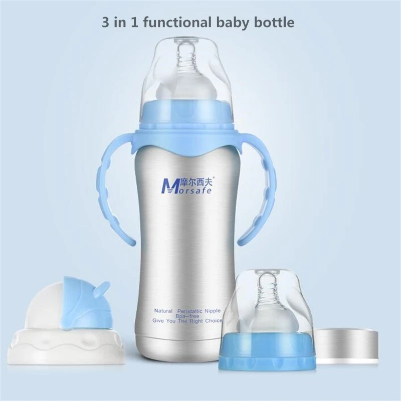 240ml Baby Bottle Thermos Stainless Steel Feeding Bottle 3 in 1 Nursing Bottle Nipple Insulation
